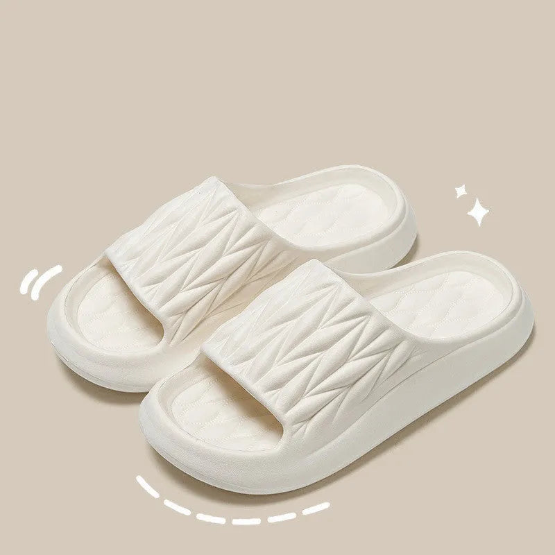 Leaf texture design EVA slippers for indoor use, shown in available colours.