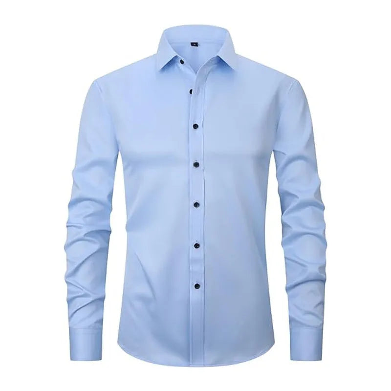 Men's stretch long sleeve work shirt in polyester available in multiple colours on a size chart