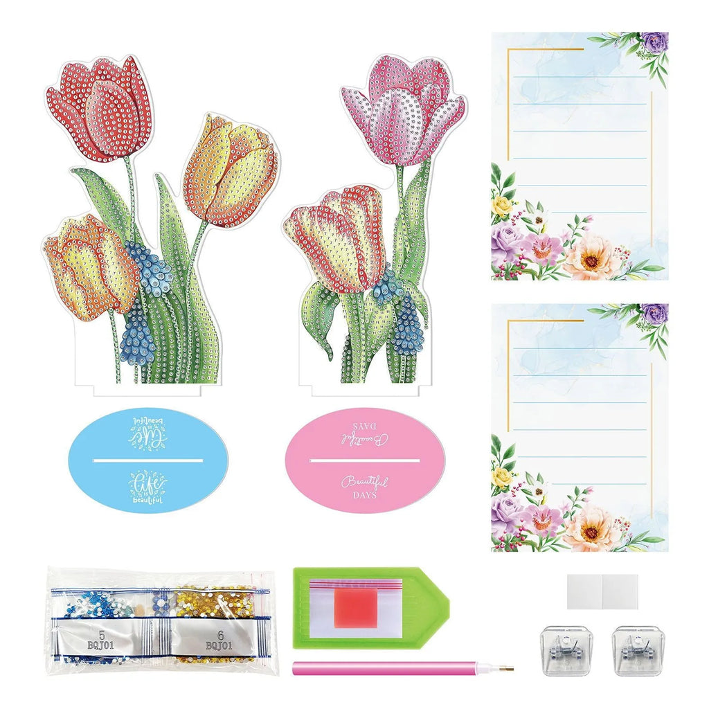 Handmade frameless diamond painting note clip decoration in American style, shown with colourful artwork.