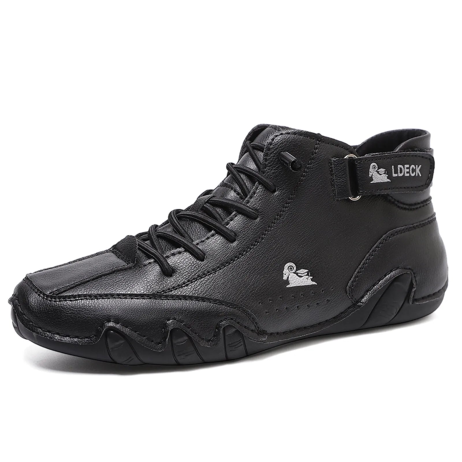 Men's khaki high-top octopus boots with flat rubber soles and round toe