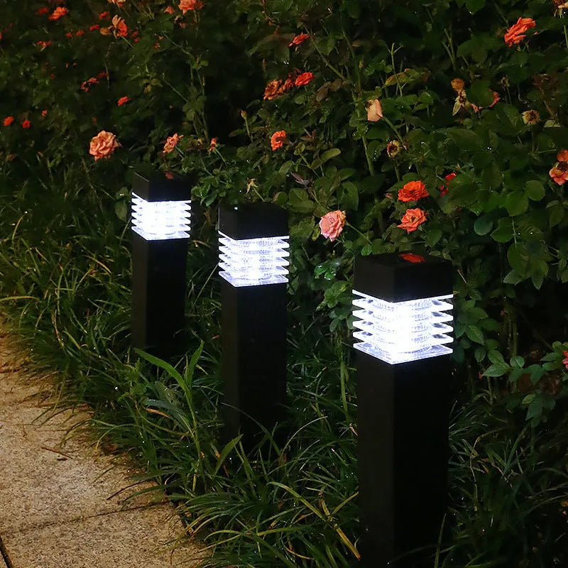 Solar lawn ground lamp with cuboid design for garden placement