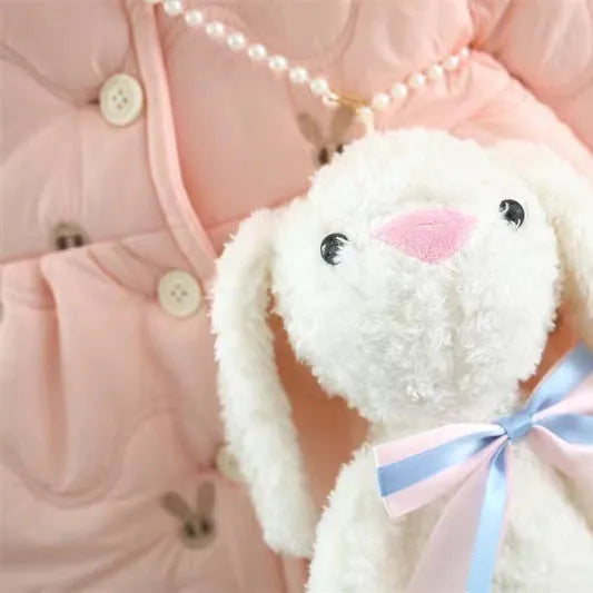 Girls thickened polyester padded winter coat zip-up pink cartoon Korean style for heights 73-100cm
