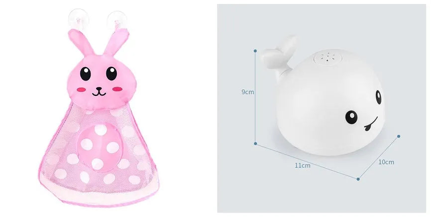 Automatic water spray whale bath toy with colourful LED lights floating in baby bath