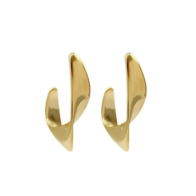Twisted geometric metal earrings with electroplated gold or silver finish