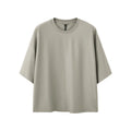 Men's loose fit short sleeve t-shirt in sand gray and black cotton blend fabric