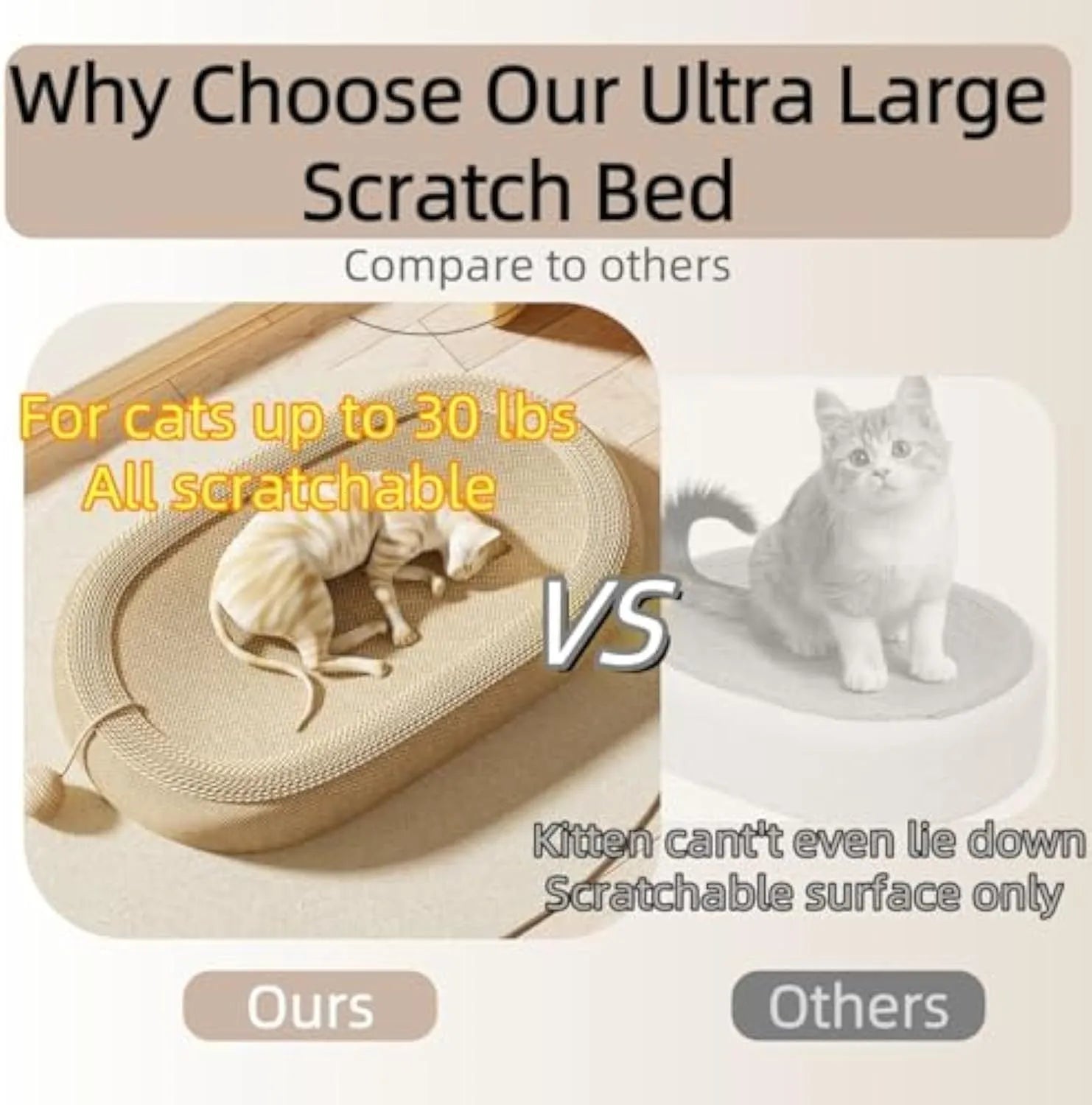 Large rectangular sisal cat scratching board with a built-in cat bed lounge on top.