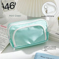 Double layer pencil case with carry handle in blue, cream, green, and pink colour options