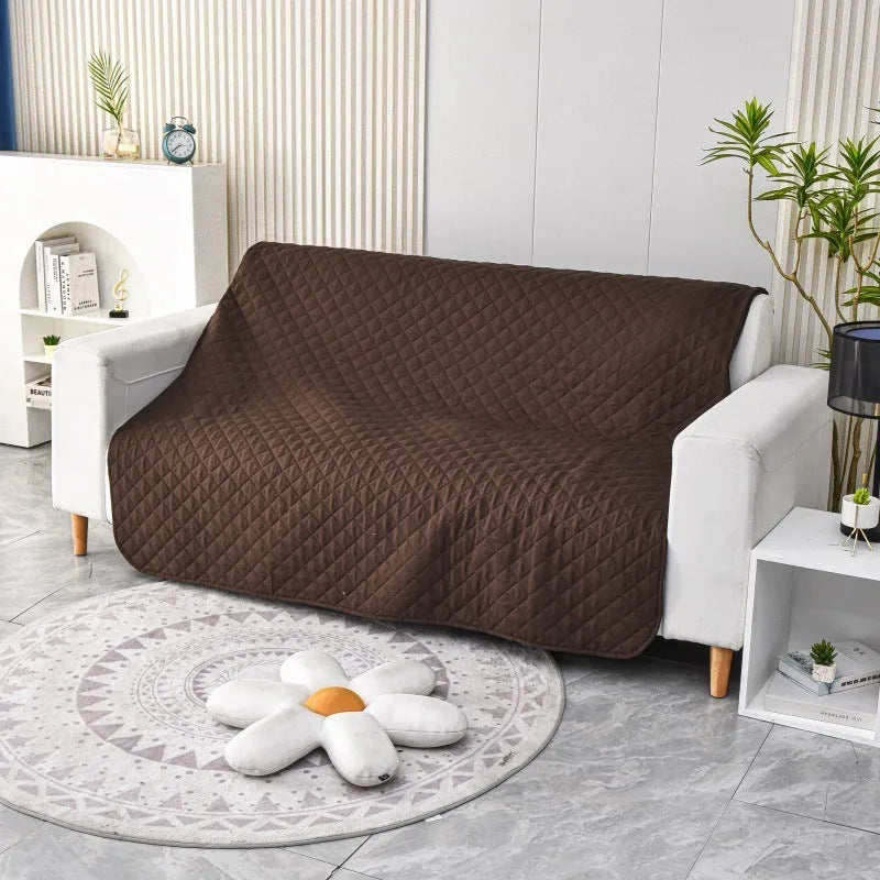 Reversible dog blanket sofa cover in burgundy colour protecting furniture