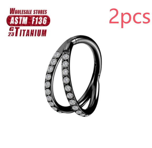 Titanium alloy nose ring in silver, available in plain or diamond-set styles and multiple lengths.