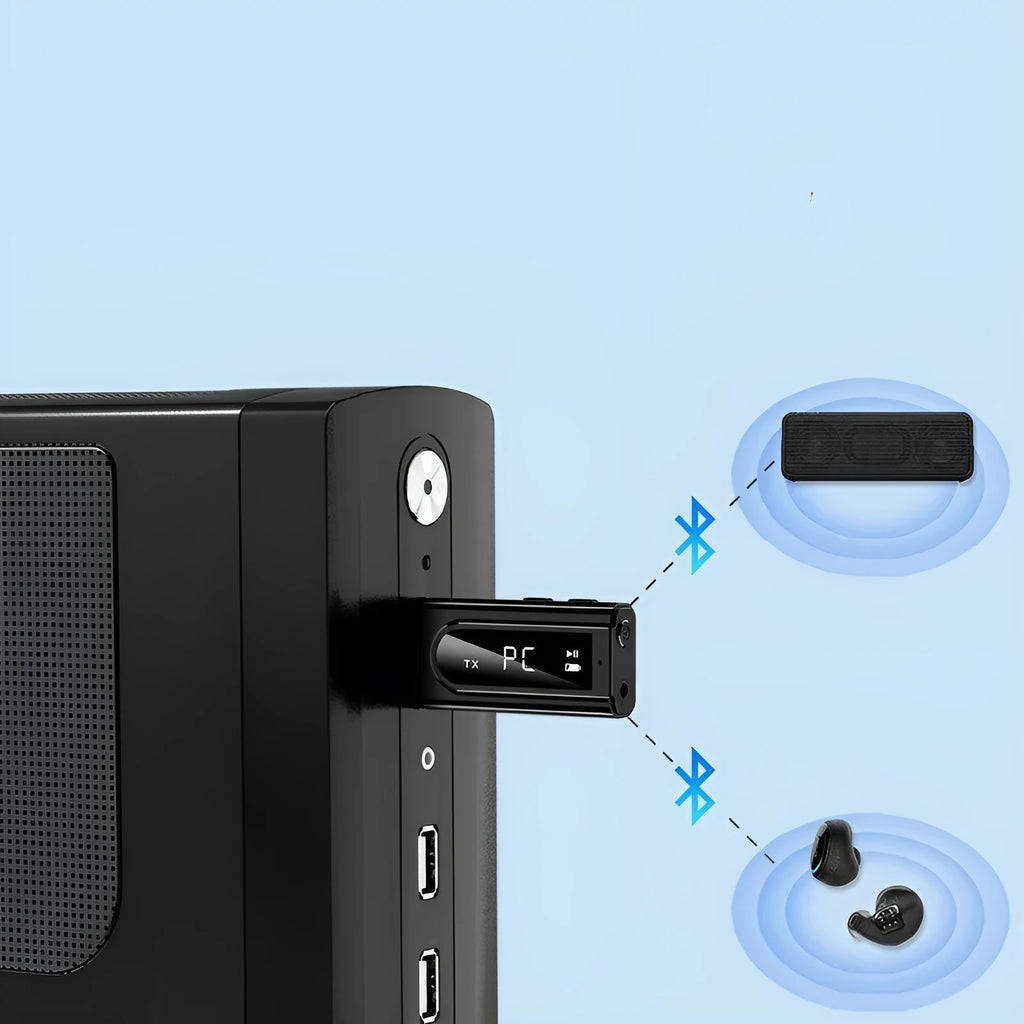 Black USB car FM bluetooth receiver with MP3 playback and 10-metre wireless range