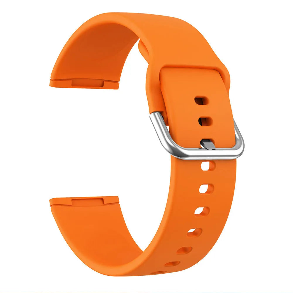 Solid colour silicone strap with silver buckle for Fitbit Versa 3 and Sense 2 watches.