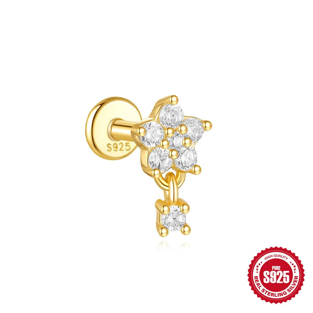 S925 sterling silver geometric earrings with moon and embedded star design in gold colour