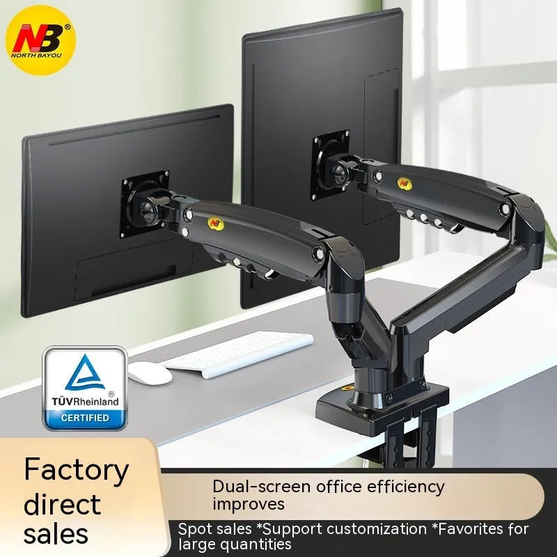 Dual screen computer monitor lifting bracket with aluminium alloy frame on a desk