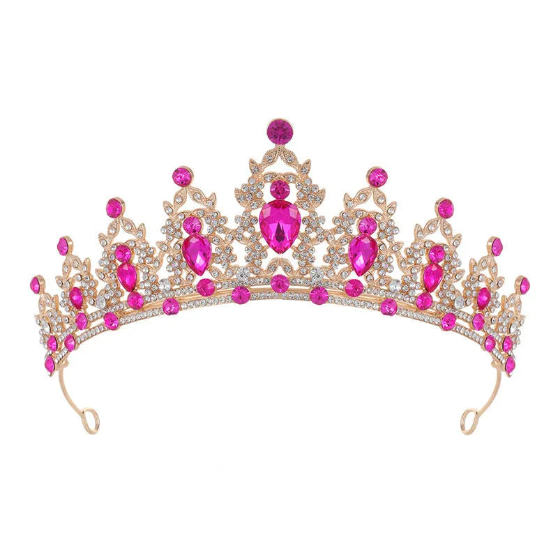 Baroque bridal crown headdress with rhinestone detailing on alloy base in multiple colour variations