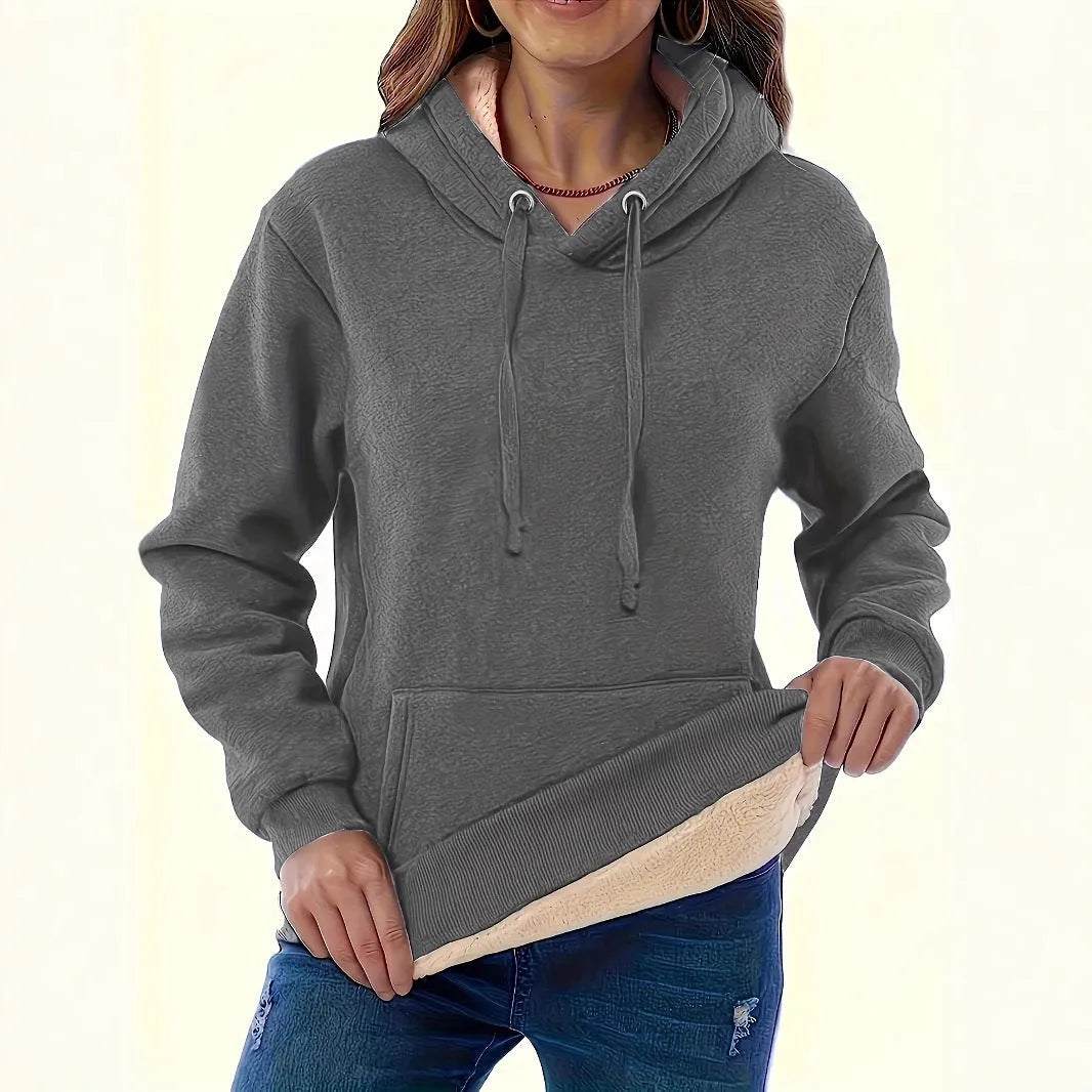 Women's thick grey hooded sweater with a raised 3D pattern, loose fit