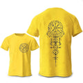 Men's grey t-shirt with a detailed Viking rune compass graphic printed on the chest.