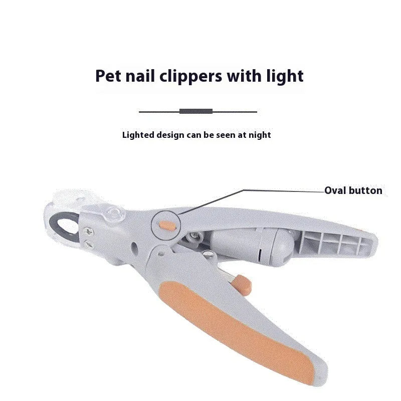 Dog nail trimmer with LED light and blood line indicator showing ABS plastic construction