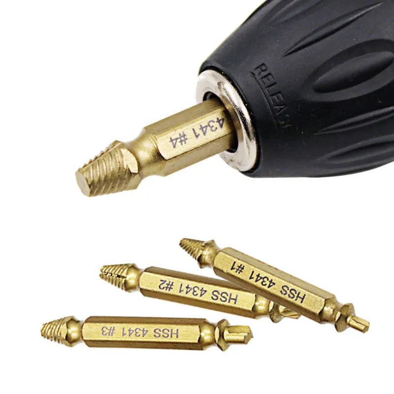 Five 4341 high-speed steel screw extractor tools for removing damaged bolts and nails