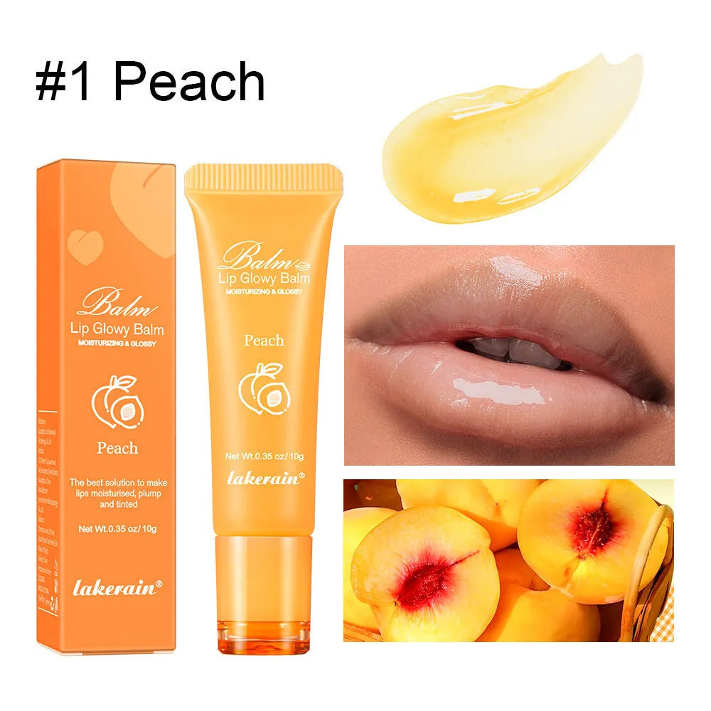 Women's lip gloss applicator in one of four fruit flavours: yellow peach, berry, grapefruit, or grape.