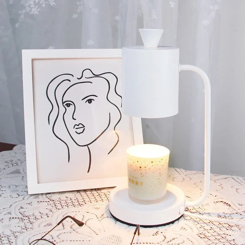 European style white aromatherapy wax melt lamp with dimmer switch and metal holder
