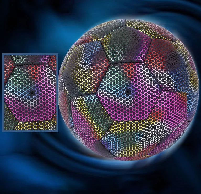 Machine stitched reflective luminous football with PU cover and hexagonal reflective panels