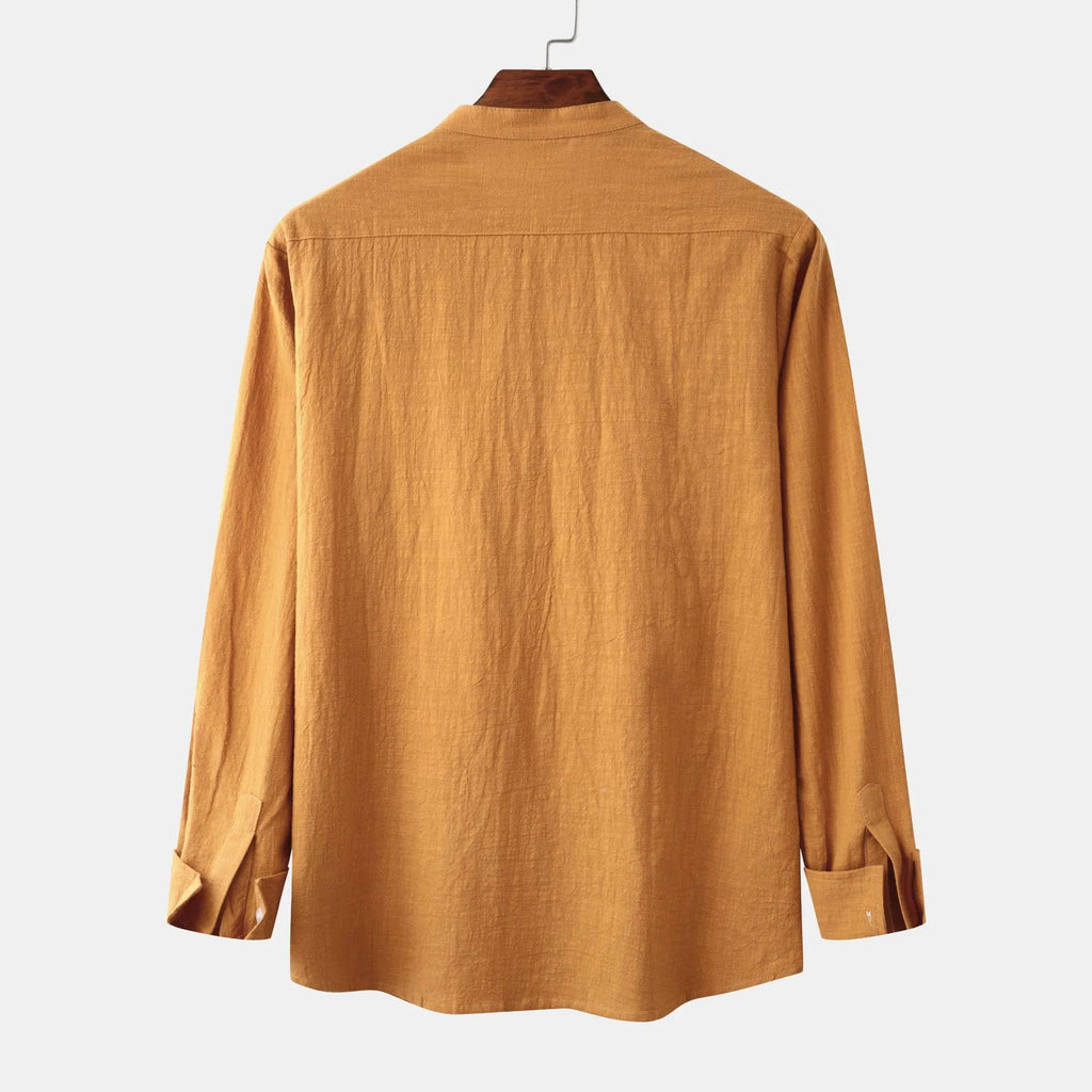 Men's brown cotton blend long sleeve shirt and trousers casual set on hanger