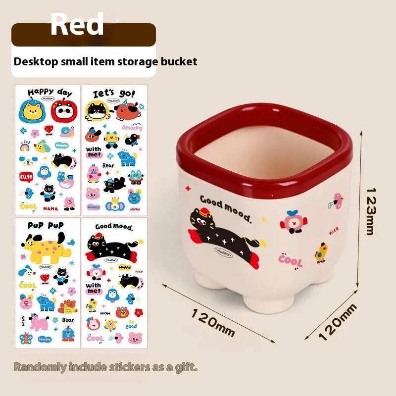 Cartoon design plastic desktop organiser with 2L capacity storage box and grid pattern for stationery organisation