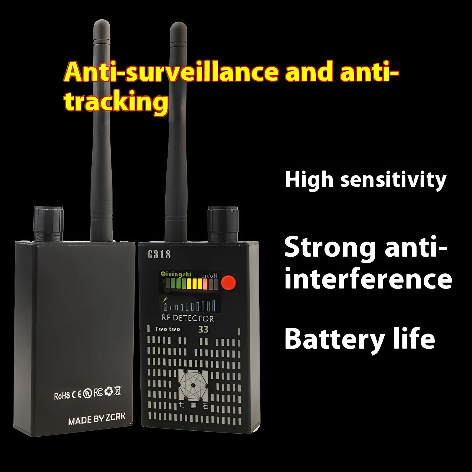 G318 professional signal detector measuring 102 x 52.5 x 21.5 mm