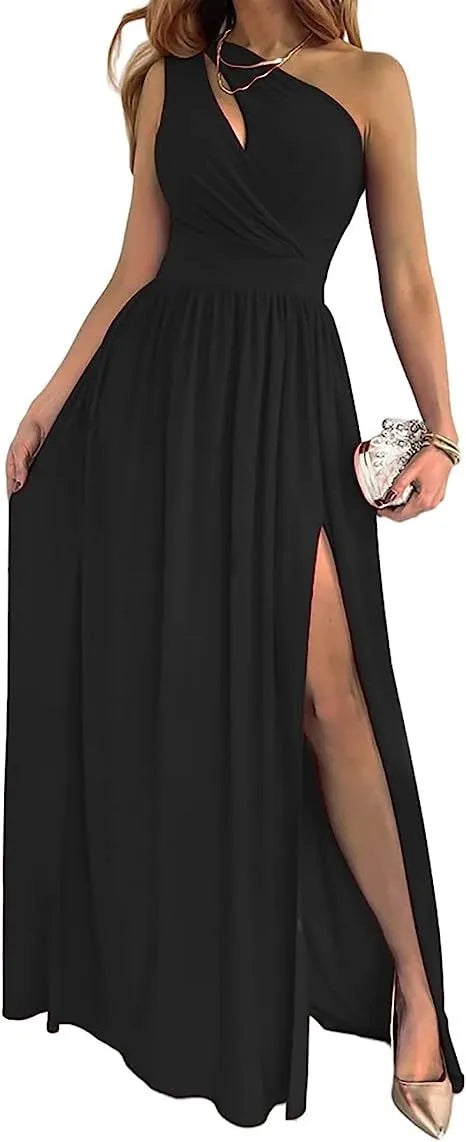 Women's one shoulder high split cutout sleeveless maxi dress in soft fabric