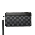 Men's black genuine leather clutch wallet showing 20 by 10 cm dimensions.