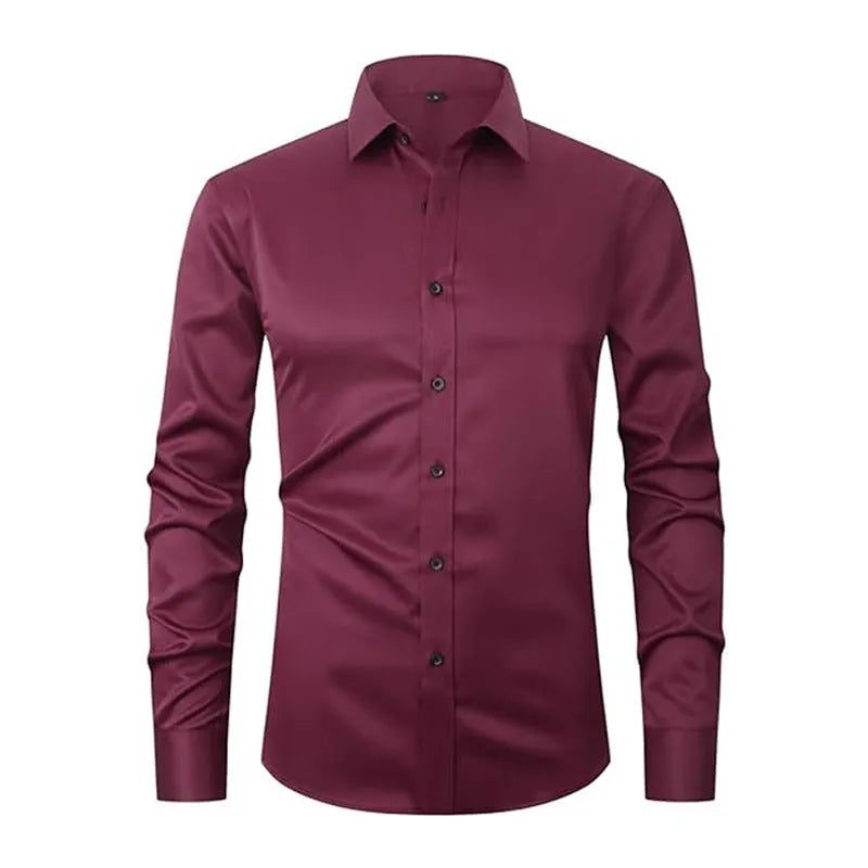 Men's stretch long sleeve work shirt in polyester available in multiple colours on a size chart