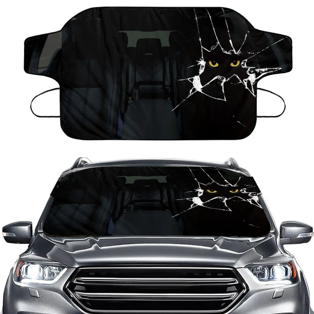 Car snow protection front cover made of aluminium film foam polyester fabric with lanyard straps