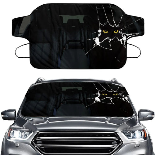 Car snow protection front cover made of aluminium film foam polyester fabric with lanyard straps