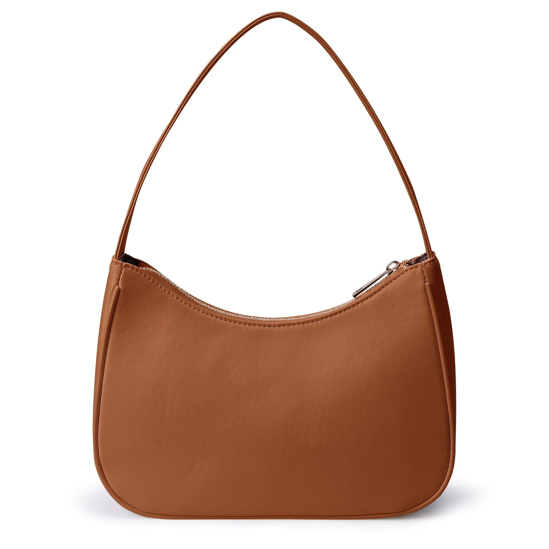 Simple retro-style waterproof PU shoulder bag shown in apricot colour with an adjustable shoulder strap.