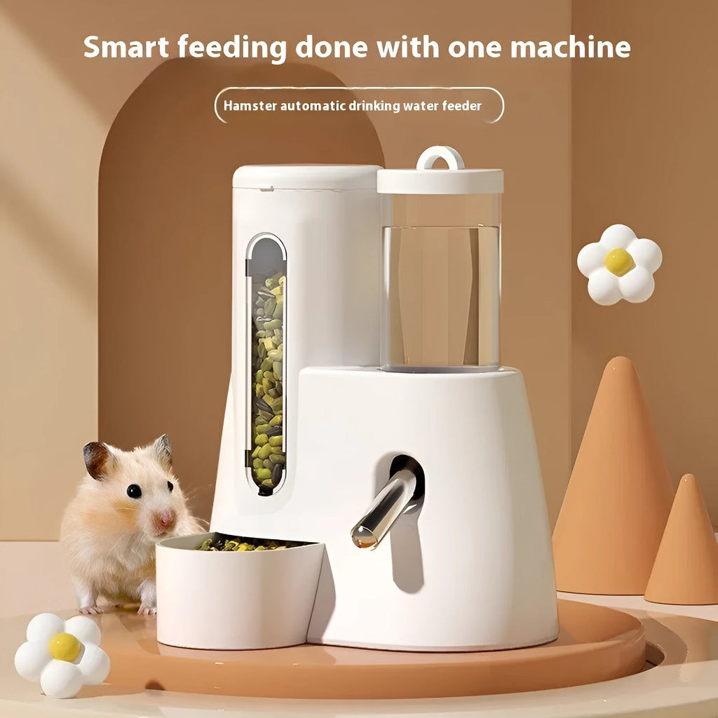 Hamster automatic drinking water feeder with integrated food basin in blue colour