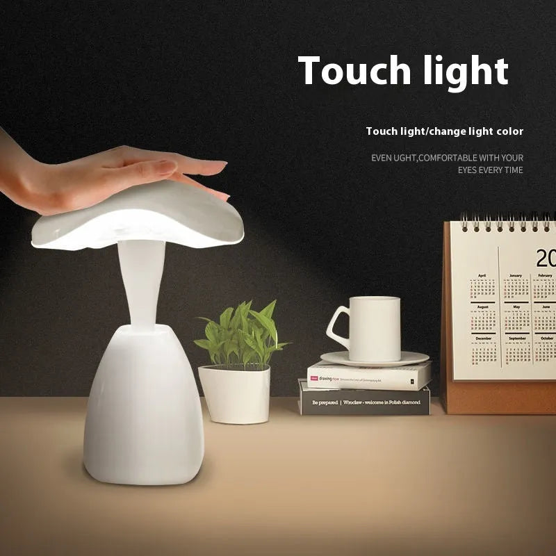 White modern LED bedside lamp with touch control and plastic shade