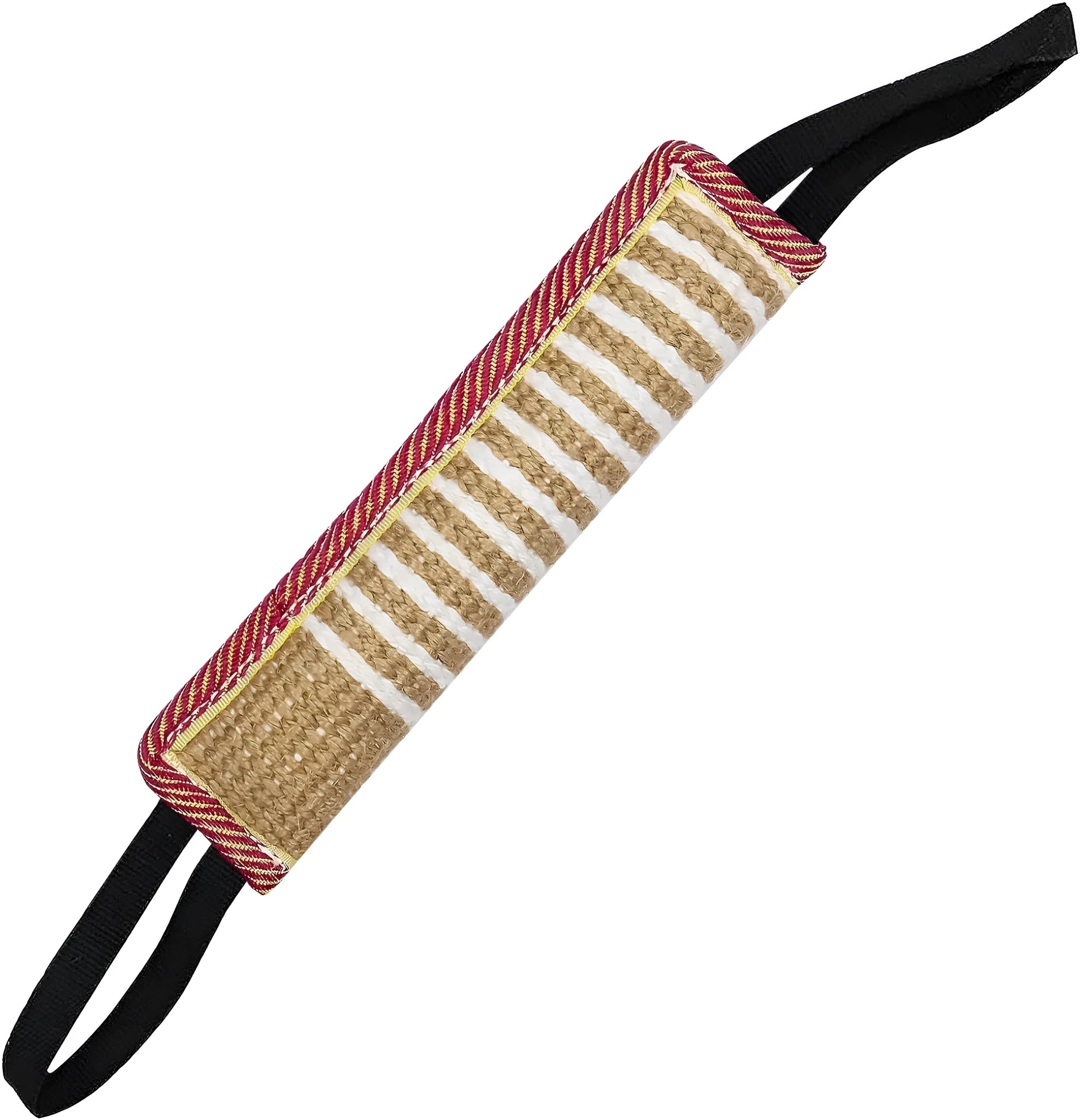 Jute dog tug toy with two handles, 30cm long, in beige colour for interactive play