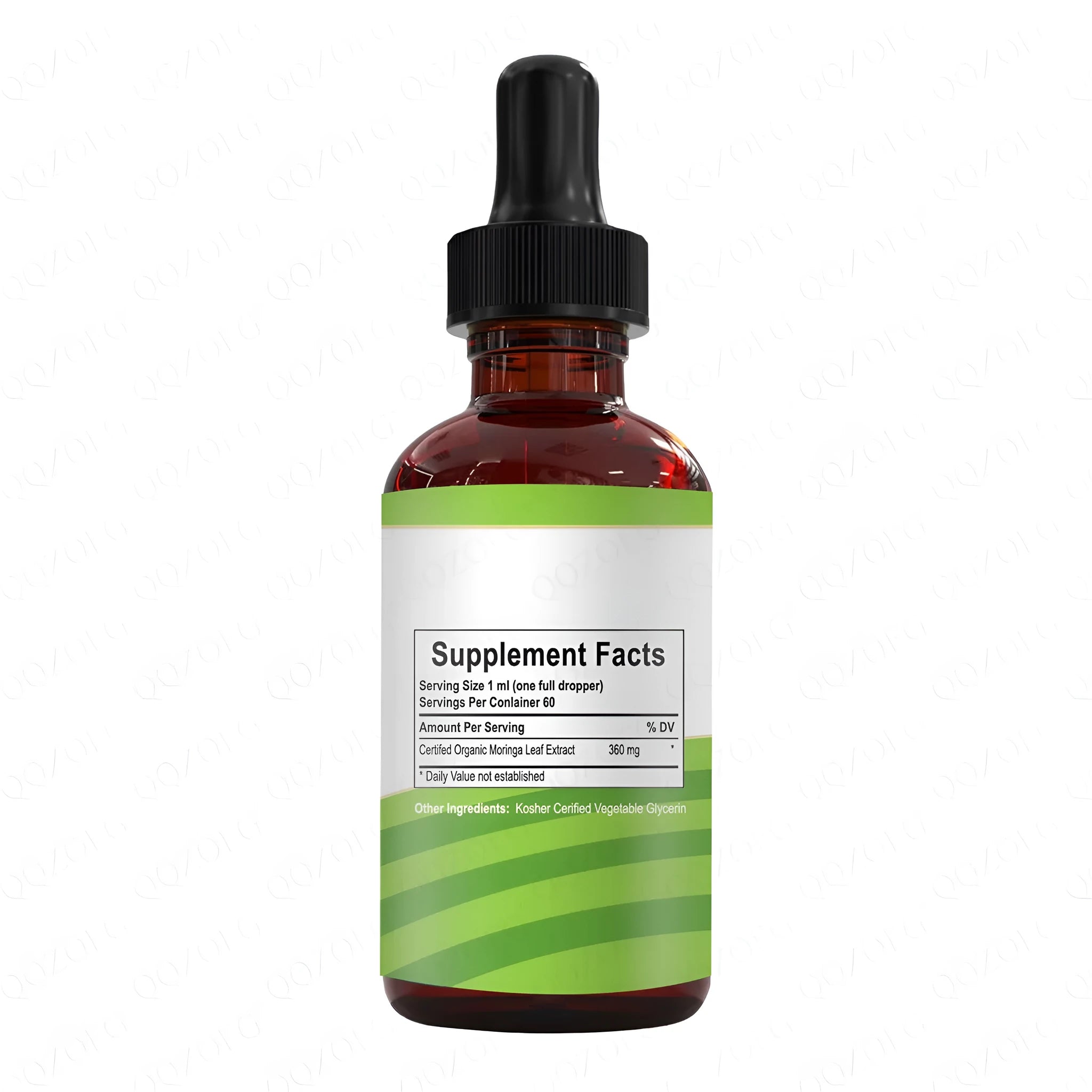 60ml bottle of organic moringa leaf extract liquid supplement with dropper
