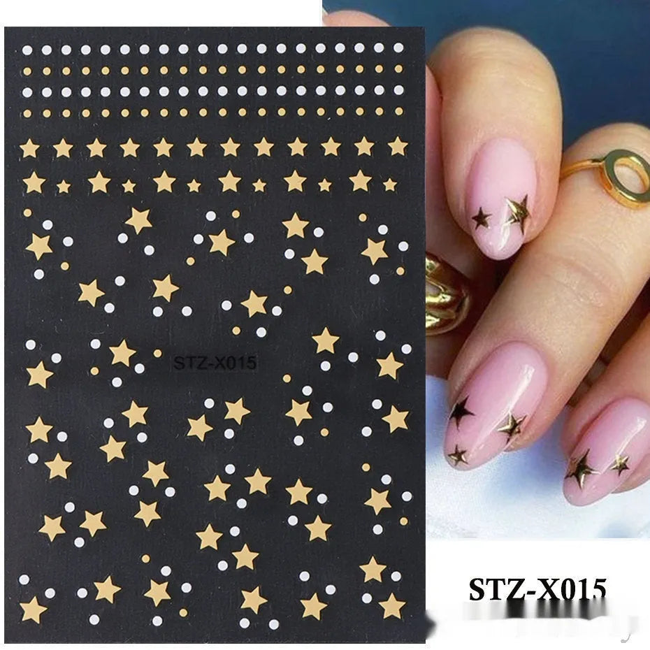Sheet of black and silver love heart pattern nail art stickers with a plastic nail patch.