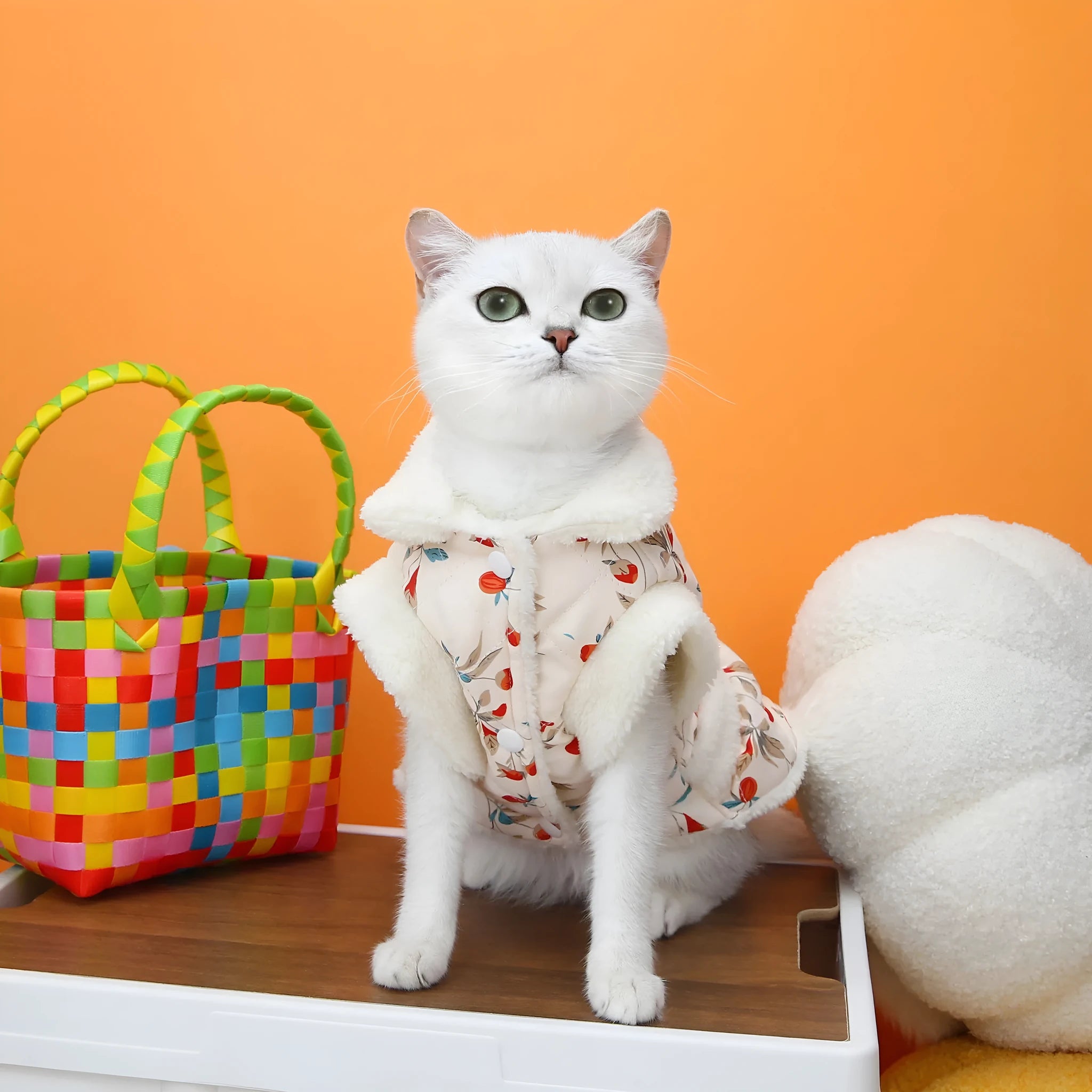Autumn winter pet cat clothing in pink made with broken card printing fabric cotton and cotton velvet