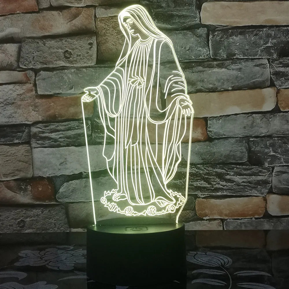 3D LED night light with colourful dual ring pattern on acrylic panel and ABS base.