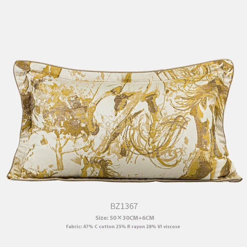 Modern abstract golden horse design jacquard cushion in square and waist pillow sizes