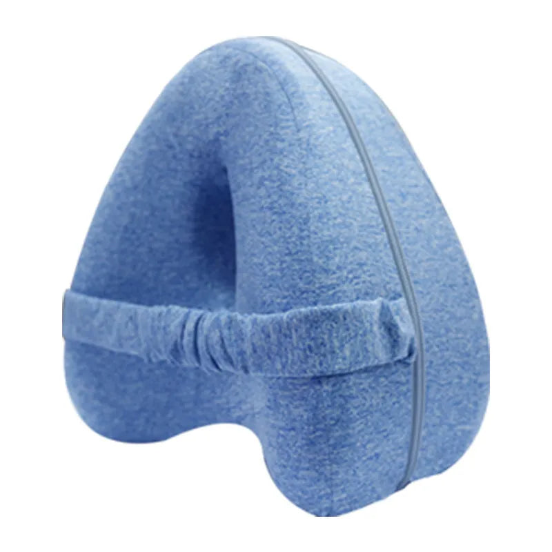 Love heart-shaped memory foam leg pillow in blue colour for adult orthopaedic support