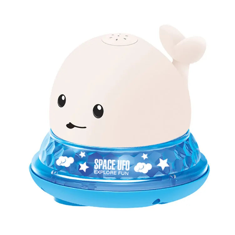Automatic water spray whale bath toy with colourful LED lights floating in baby bath