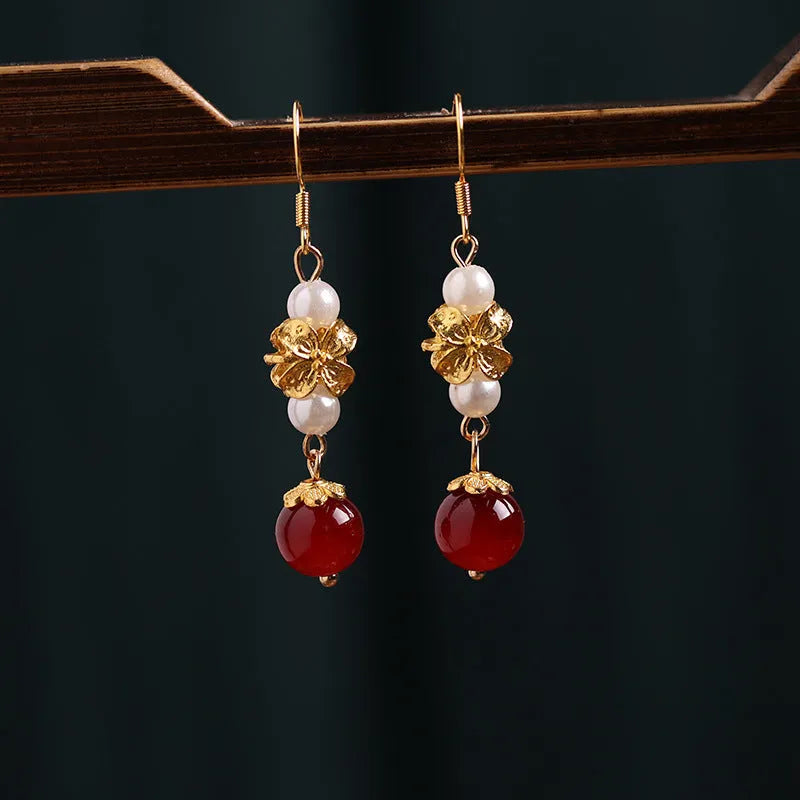 Vintage geometric alloy earrings with electroplated finish for traditional Chinese cheongsam fashion