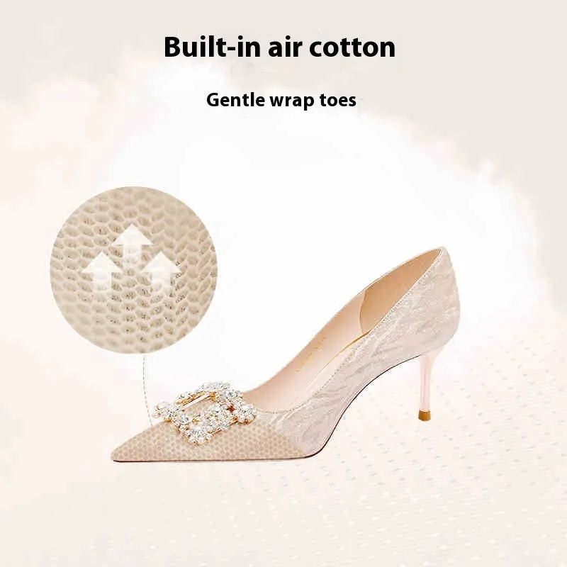 Champagne gold women's high heels with pointed toes and stiletto heels