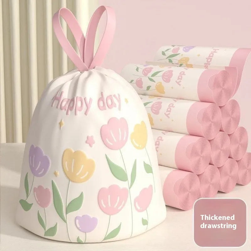 Pink degradable argy wormwood mosquito-repellent garbage bags with drawstring closure