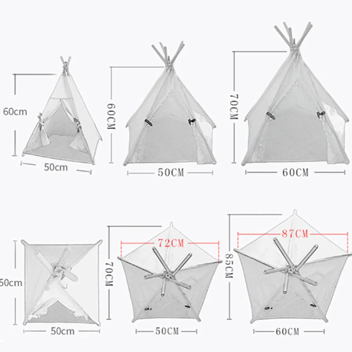 White and yellow striped flax linen pet teepee tent bed with cushion for small dogs or cats.