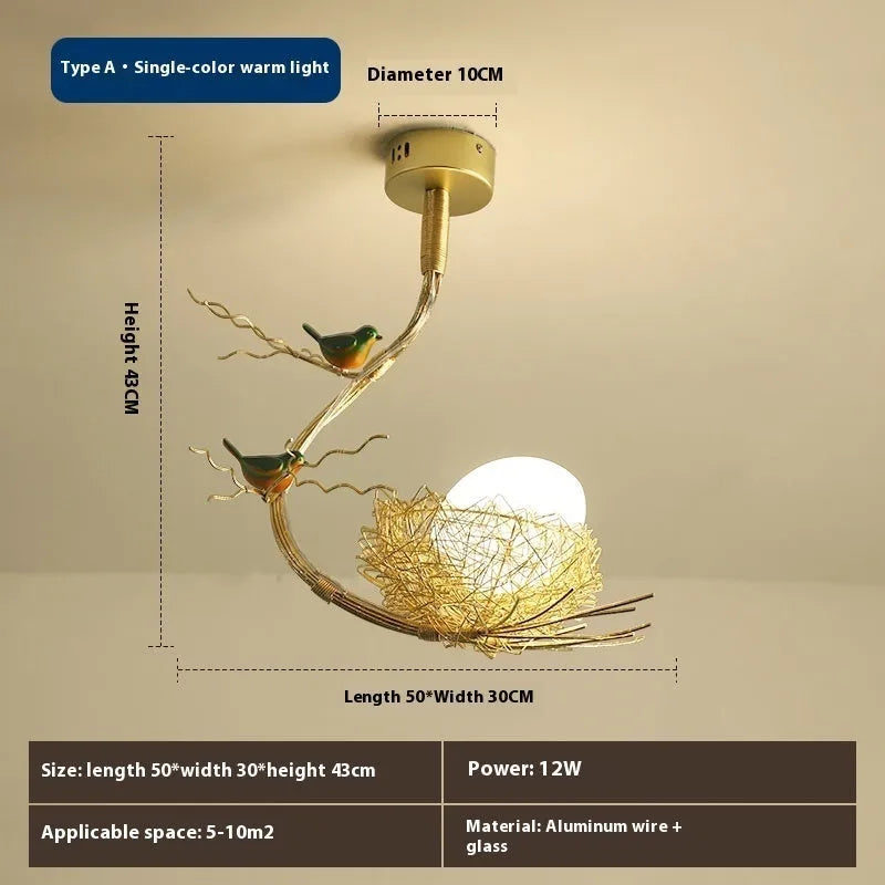 Wind bird's nest pendant light with Tuhao Gold aluminum wire lamp body, Nordic style bar lighting