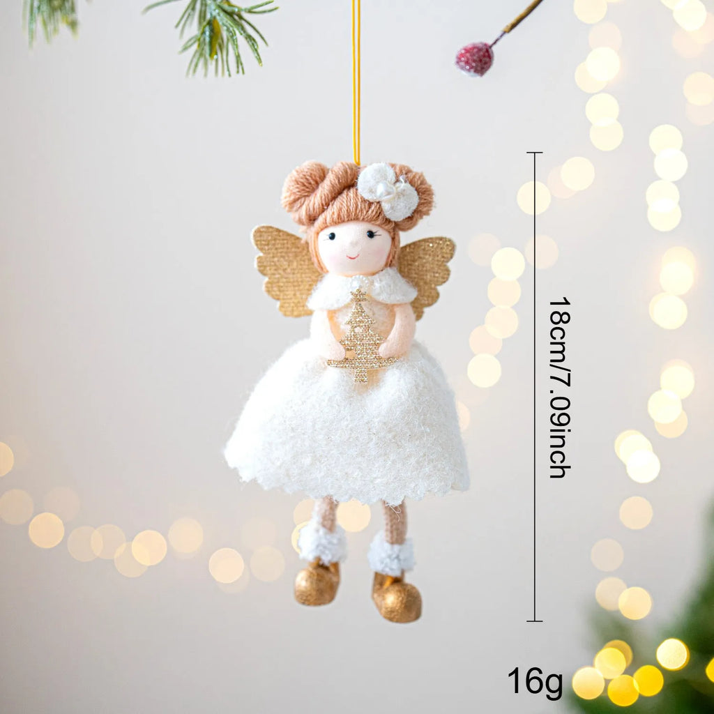 Pink and white cloth Christmas angel wings plush pendant ornament with modern simplicity design